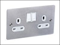 Brushed Chrome 2 Gang Switched Socket