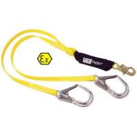 ATEX Shock Absorbing Twin Leg Lanyard PU Coated Webbing 2m with Aluminium Scaffold Hooks 60mm open